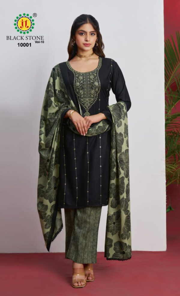 Jt Black Stone Vol 10 Rayon Embroidered Dress Material Wholesale Catalog Collection Exporter - Image 2