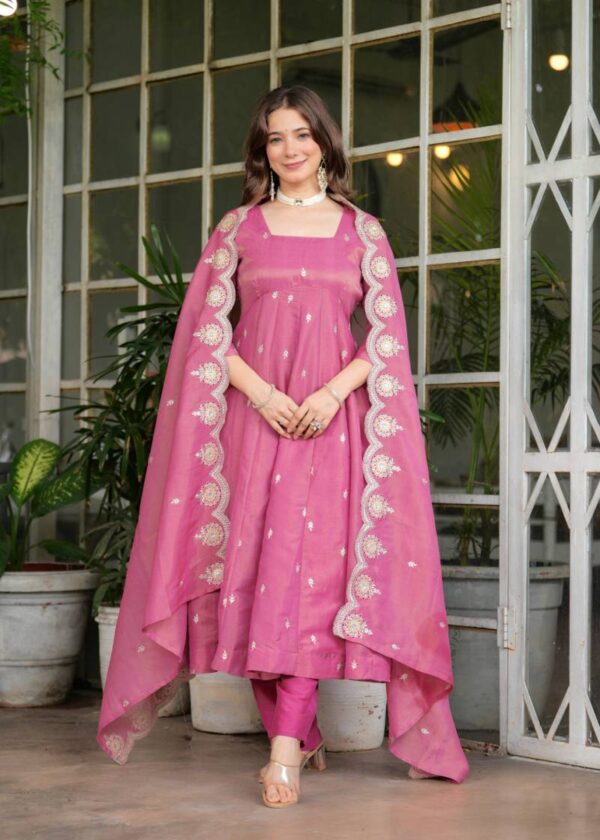 Dmitali 01 Pink Chanderi Silk Kurti Bottom With Dupatta Wholesale Catalog Collection Exporter - Image 3