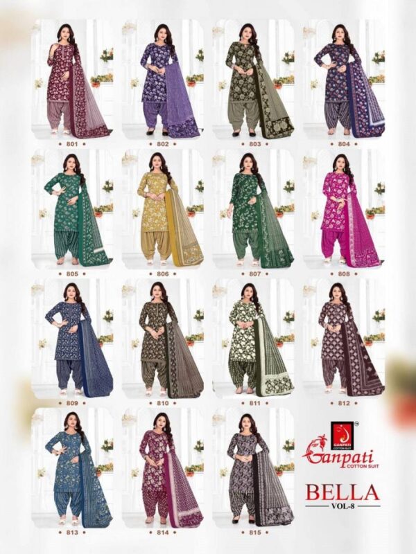 Ganpati Bella Patiyala Vol 8 Fancy Cotton Dress Material Wholesale Catalog Collection Exporter - Image 16