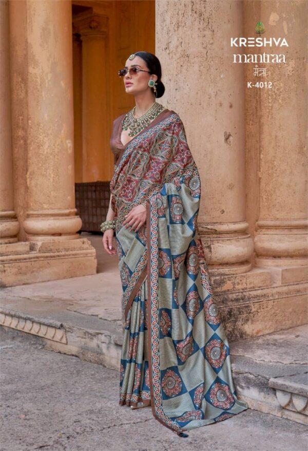 Kreshva Mantraa Pv Silk Ajarakh Printed Saree Wholesale Catalog Collection Exporter - Image 3