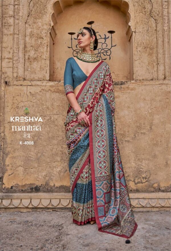 Kreshva Mantraa Pv Silk Ajarakh Printed Saree Wholesale Catalog Collection Exporter - Image 5