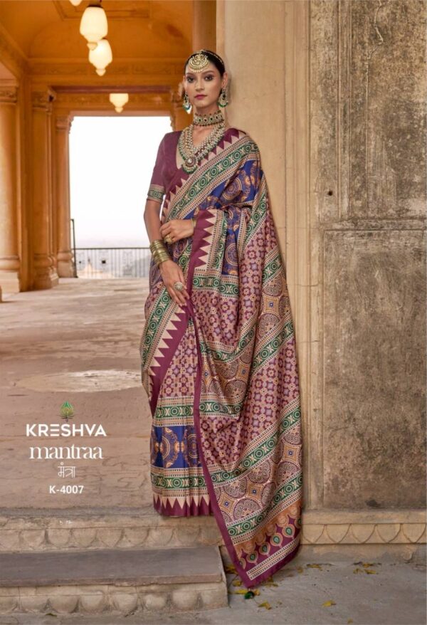Kreshva Mantraa Pv Silk Ajarakh Printed Saree Wholesale Catalog Collection Exporter - Image 8