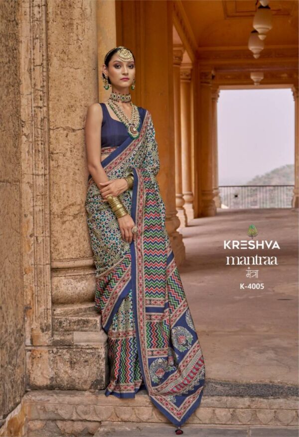 Kreshva Mantraa Pv Silk Ajarakh Printed Saree Wholesale Catalog Collection Exporter - Image 9