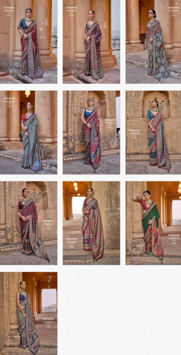 Kreshva Mantraa Pv Silk Ajarakh Printed Saree Wholesale Catalog Collection Exporter - Image 11