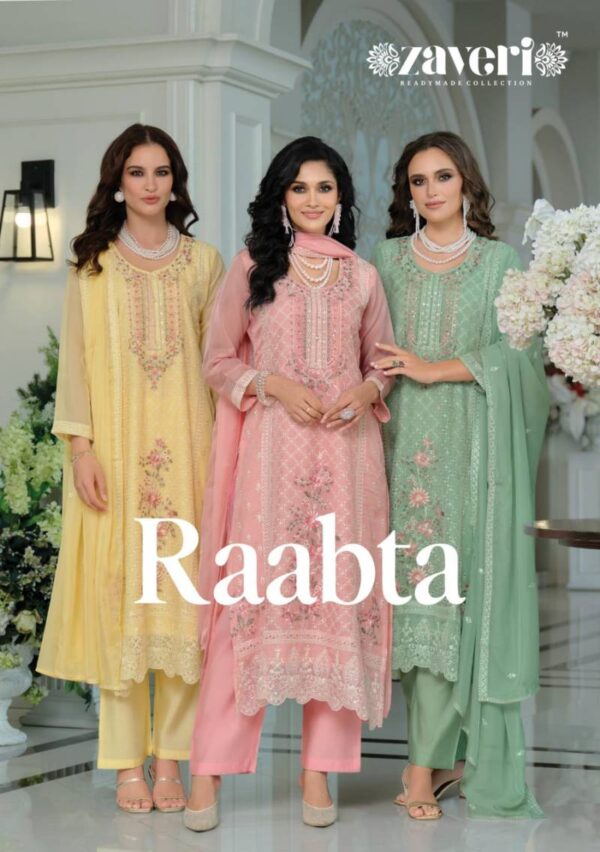 Zaveri Raabta Organza Embroidered Ready Made Suits Wholesale Catalog Collection Exporter