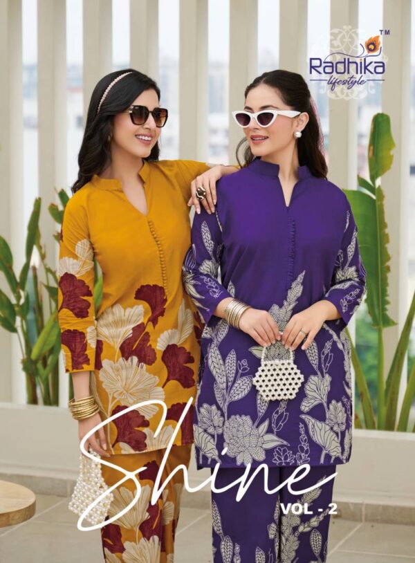 Radhika Shine Vol 2 Cotton Discharge Printed Co Ord Set Wholesale Catalog Collection Exporter
