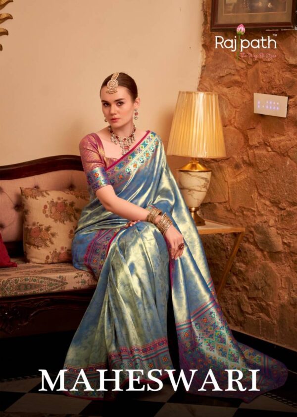 Rajpath Maheswari Tissue Silk Fancy Saree Wholesale Catalog Collection Exporter