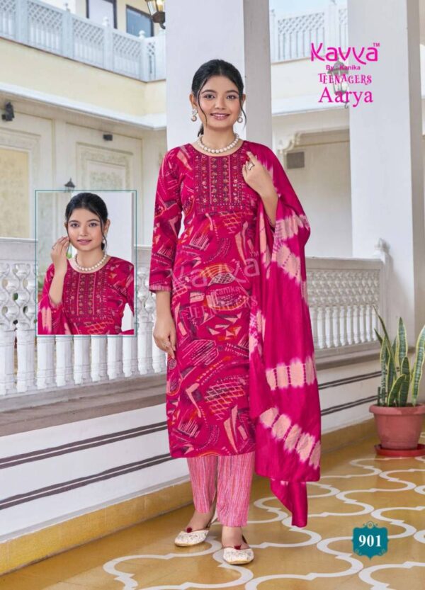 Kavya Aarya Vol 9 Capsule Foil Printed Kurti Bottom With Dupatta Wholesale Catalog Collection Exporter - Image 3