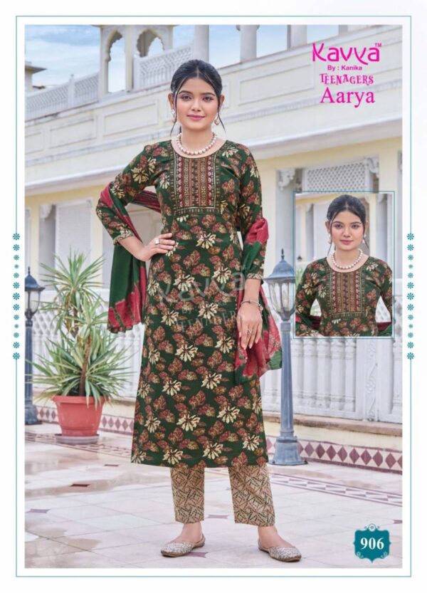 Kavya Aarya Vol 9 Capsule Foil Printed Kurti Bottom With Dupatta Wholesale Catalog Collection Exporter - Image 8