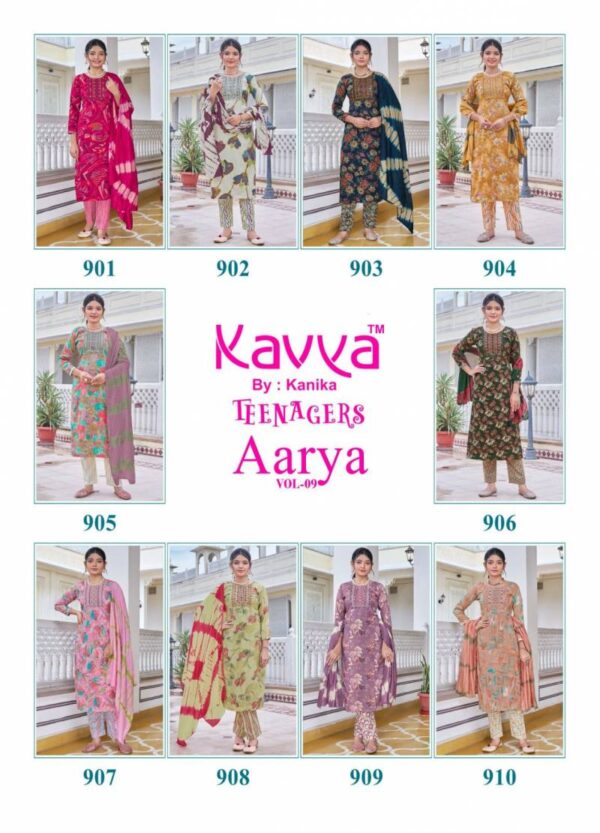 Kavya Aarya Vol 9 Capsule Foil Printed Kurti Bottom With Dupatta Wholesale Catalog Collection Exporter - Image 12