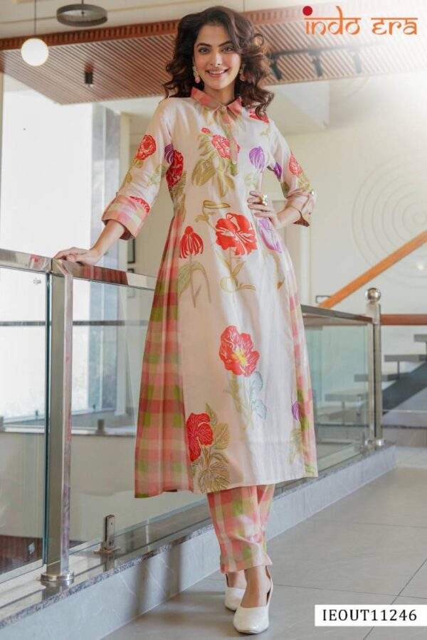 Indo Era 2577 Printed Linen A Line Kurti With Bottom Wholesale Catalog Collection Exporter