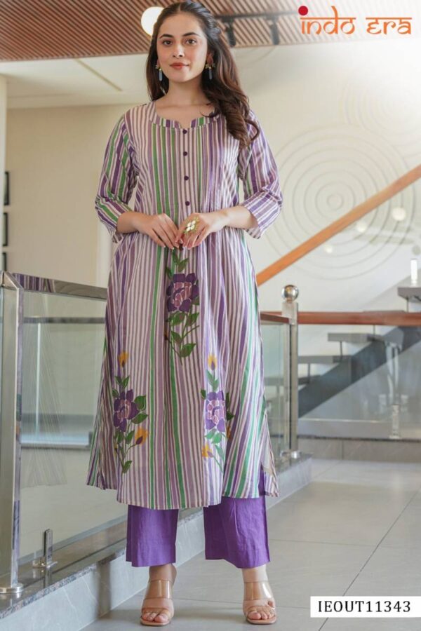 Indo Era 2577 Printed Linen A Line Kurti With Bottom Wholesale Catalog Collection Exporter - Image 3