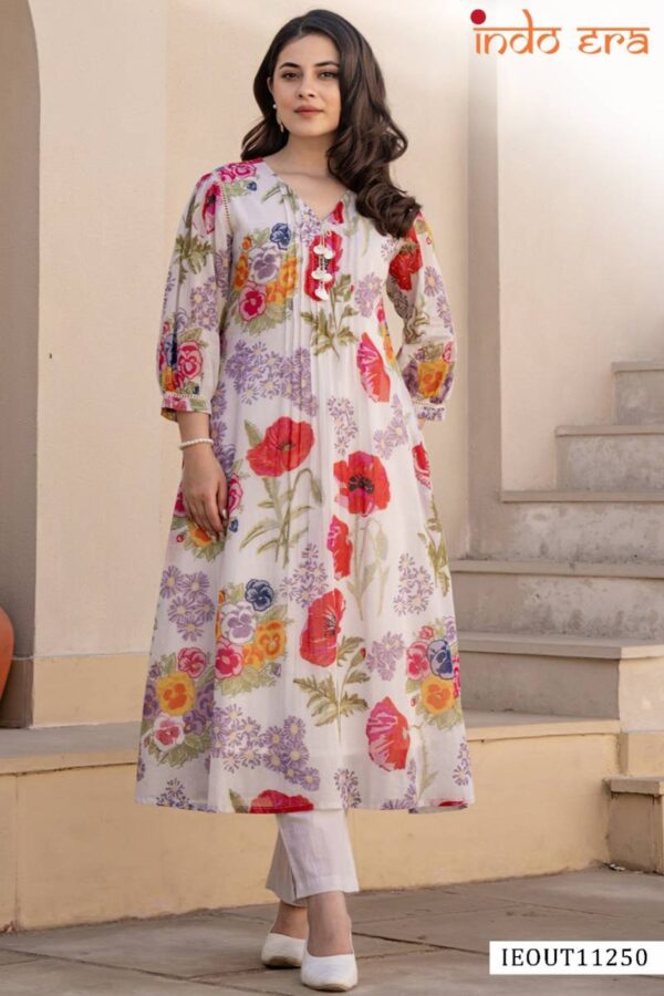 Indo Era 2577 Printed Linen A Line Kurti With Bottom Wholesale Catalog Collection Exporter - Image 5