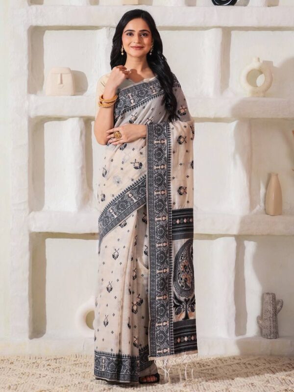 Ast Charcoal Charm Traditional Wear Linen Printed Sarees Wholesale Catalog Collection Exporter - Image 2
