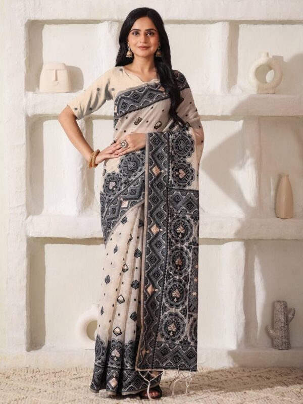 Ast Charcoal Charm Traditional Wear Linen Printed Sarees Wholesale Catalog Collection Exporter - Image 3