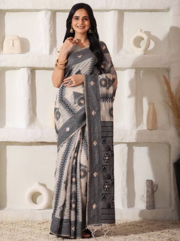 Ast Charcoal Charm Traditional Wear Linen Printed Sarees Wholesale Catalog Collection Exporter - Image 4