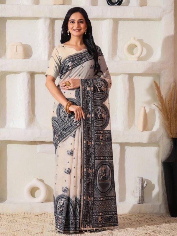 Ast Charcoal Charm Traditional Wear Linen Printed Sarees Wholesale Catalog Collection Exporter - Image 5