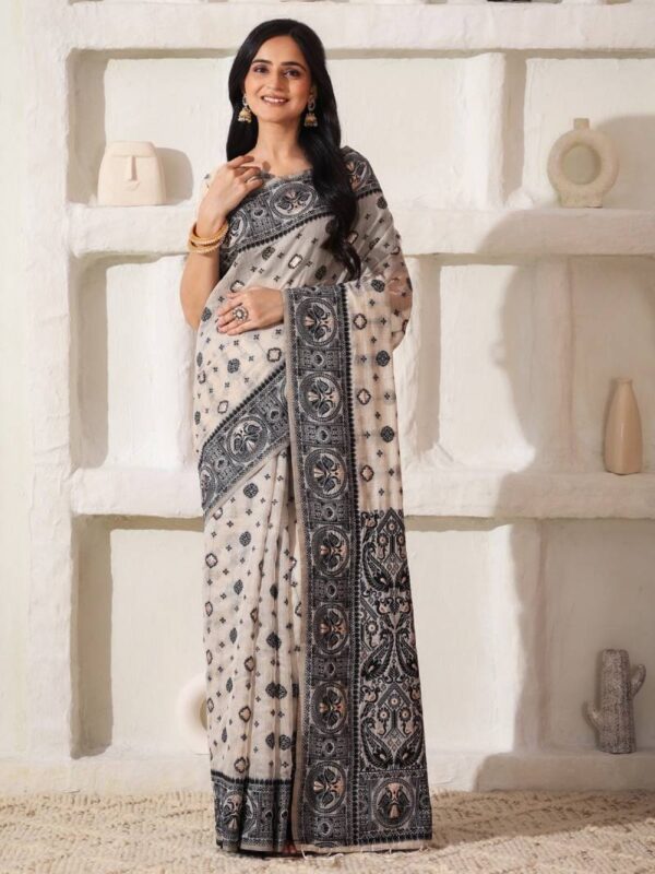 Ast Charcoal Charm Traditional Wear Linen Printed Sarees Wholesale Catalog Collection Exporter - Image 6