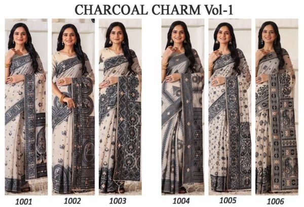 Ast Charcoal Charm Traditional Wear Linen Printed Sarees Wholesale Catalog Collection Exporter - Image 7