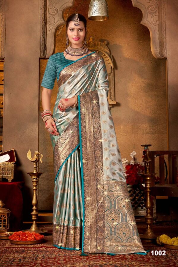 Saroj Begum Satin Saroski Vol 3 Wedding Wear Silk Saree Wholesale Catalog Collection - Image 5