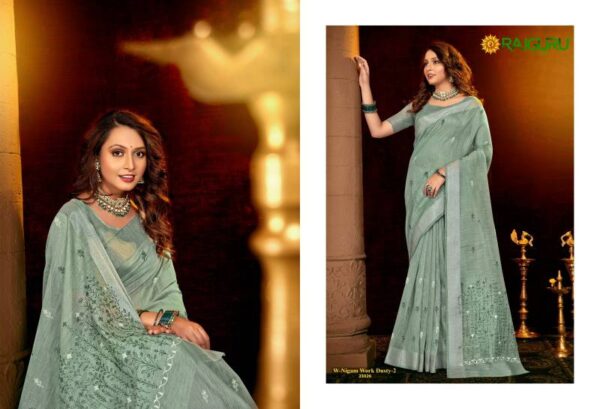 Rajguru Nigam Work Dusty 2 Cotton With Embroidery Saree Wholesale Catalog Collection Exporter - Image 6
