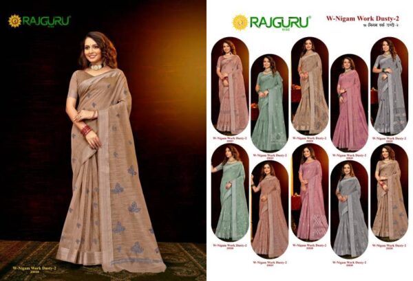 Rajguru Nigam Work Dusty 2 Cotton With Embroidery Saree Wholesale Catalog Collection Exporter - Image 8