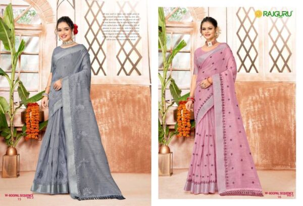 Rajguru Roopal Sequence Vol 2 Cotton With Embroidery Saree Wholesale Catalog Collection Exporter - Image 4