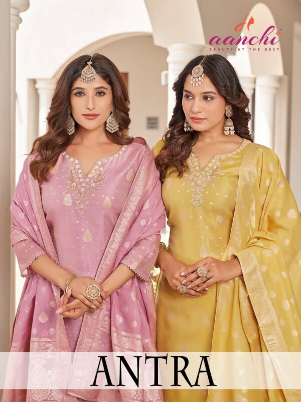 Aanchi Antra Shimmer Jacquard Kurti Bottom With Dupatta Wholesale Catalog Collection Exporter