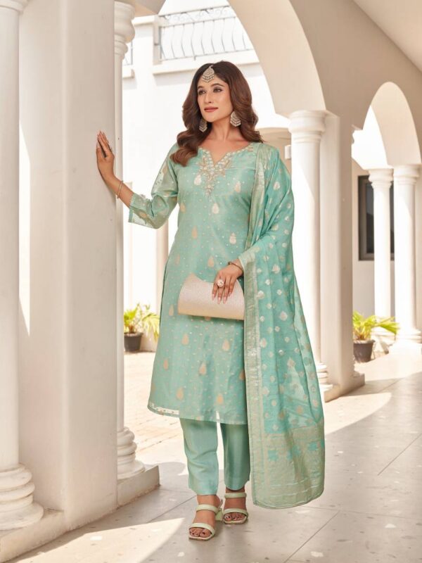 Aanchi Antra Shimmer Jacquard Kurti Bottom With Dupatta Wholesale Catalog Collection Exporter - Image 2