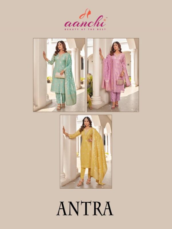 Aanchi Antra Shimmer Jacquard Kurti Bottom With Dupatta Wholesale Catalog Collection Exporter - Image 5