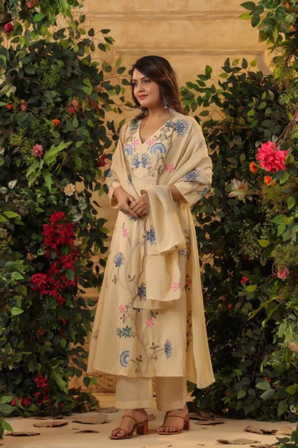 Naisha K 153 Mul Chanderi Kurti Bottom With Dupatta Wholesale Catalog Collection Supplier - Image 3