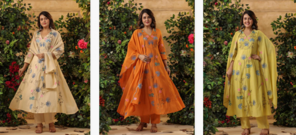 Naisha K 153 Mul Chanderi Kurti Bottom With Dupatta Wholesale Catalog Collection Supplier - Image 9