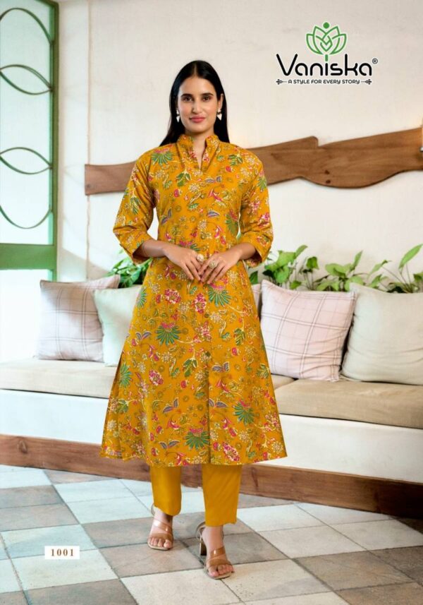Vaniska Flower Velly Vol 1 Vatican Print Aline Kurti With Bottom Wholesale Catalog Collection Exporter - Image 3