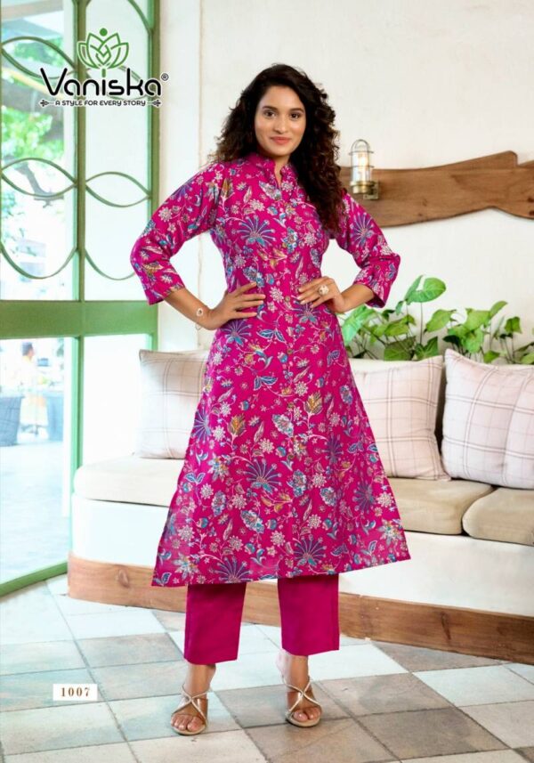 Vaniska Flower Velly Vol 1 Vatican Print Aline Kurti With Bottom Wholesale Catalog Collection Exporter - Image 8