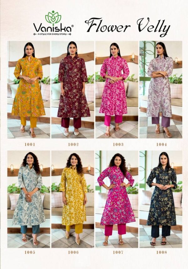 Vaniska Flower Velly Vol 1 Vatican Print Aline Kurti With Bottom Wholesale Catalog Collection Exporter - Image 10
