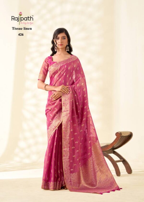 Rajpath Kanvas Silk Tissue Linen Fancy Sarees Wholesale Catalog Collection Exporter - Image 3
