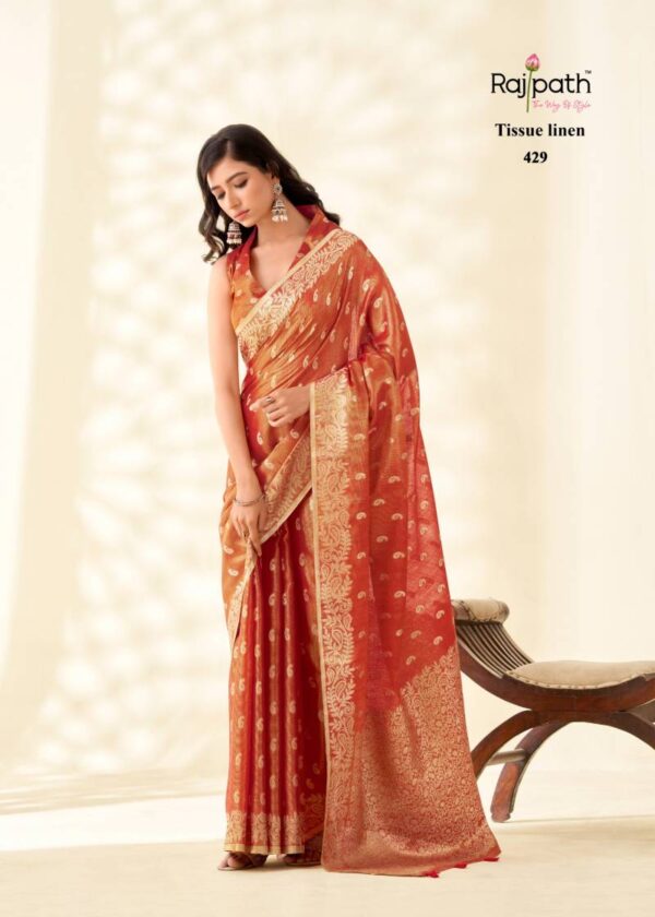 Rajpath Kanvas Silk Tissue Linen Fancy Sarees Wholesale Catalog Collection Exporter - Image 8