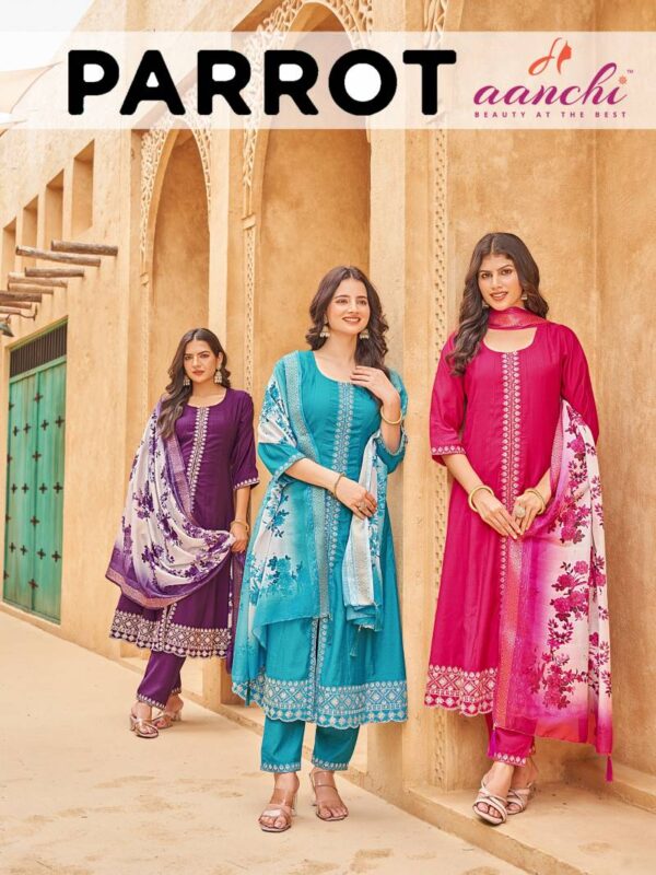 Aanchi Parrot Vatican Kurti Bottom With Dupatta Wholesale Catalog Collection Supplier