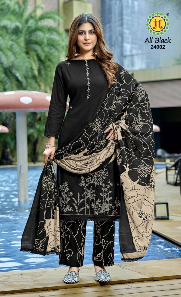 Jt All Black Vol 24 Rayon Embroidered Dress Material Wholesale Catalog Collection Supplier - Image 2