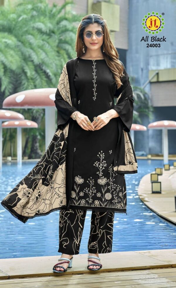 Jt All Black Vol 24 Rayon Embroidered Dress Material Wholesale Catalog Collection Supplier - Image 3