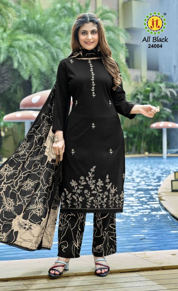 Jt All Black Vol 24 Rayon Embroidered Dress Material Wholesale Catalog Collection Supplier - Image 4