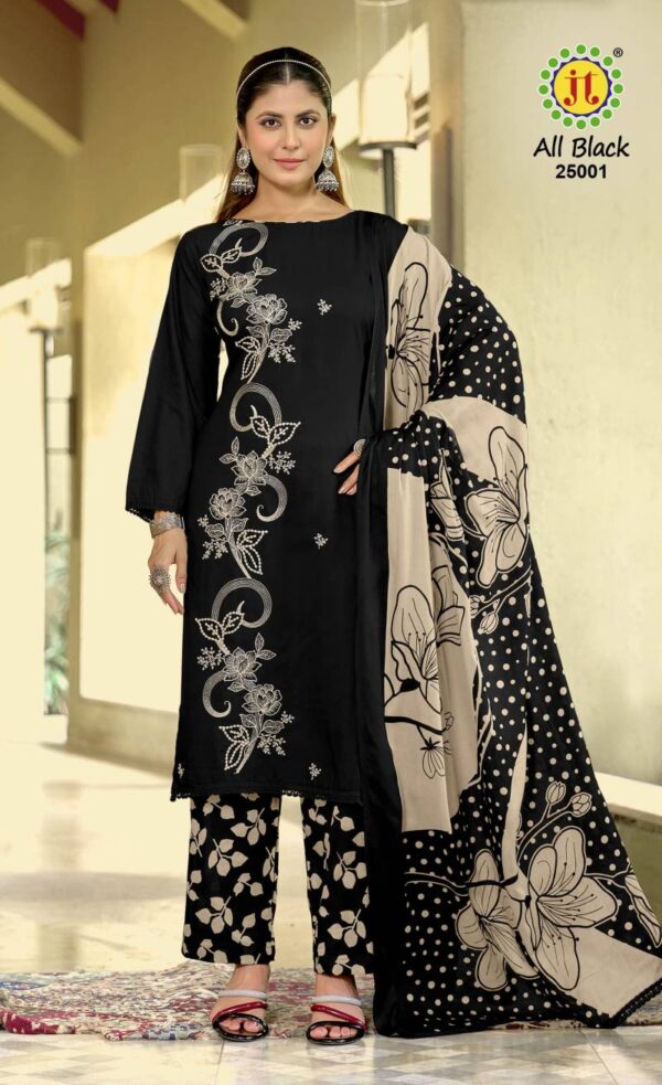Jt All Black Vol 25 Rayon Embroidered Dress Material Wholesale Catalog Collection Exporter - Image 4