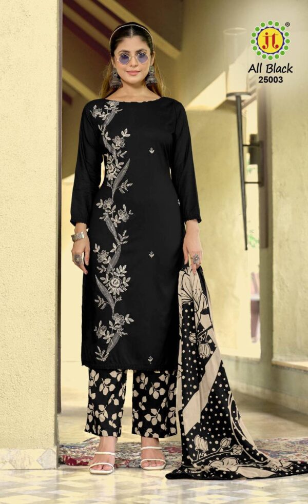 Jt All Black Vol 25 Rayon Embroidered Dress Material Wholesale Catalog Collection Exporter - Image 5