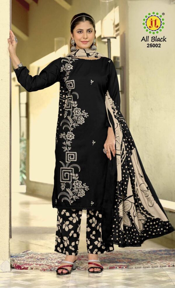 Jt All Black Vol 25 Rayon Embroidered Dress Material Wholesale Catalog Collection Exporter - Image 6