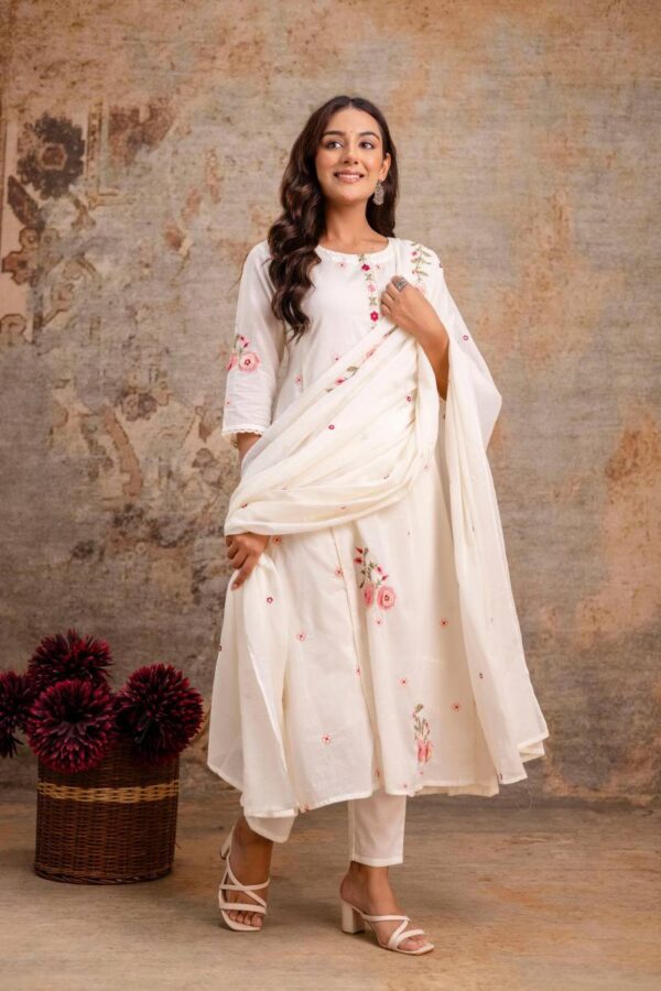 Naisha K 155 Mulmul Embroidered Kurti Bottom With Dupatta Wholesale Catalog Collection Exporter - Image 3