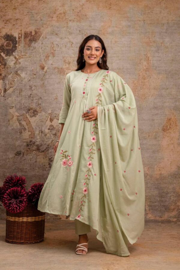 Naisha K 155 Mulmul Embroidered Kurti Bottom With Dupatta Wholesale Catalog Collection Exporter - Image 2