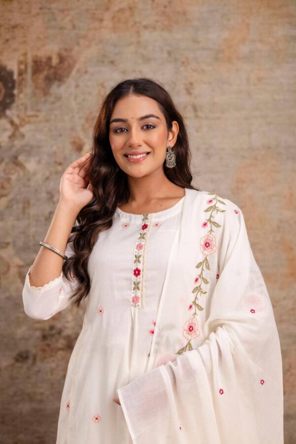 Naisha K 155 Mulmul Embroidered Kurti Bottom With Dupatta Wholesale Catalog Collection Exporter - Image 4