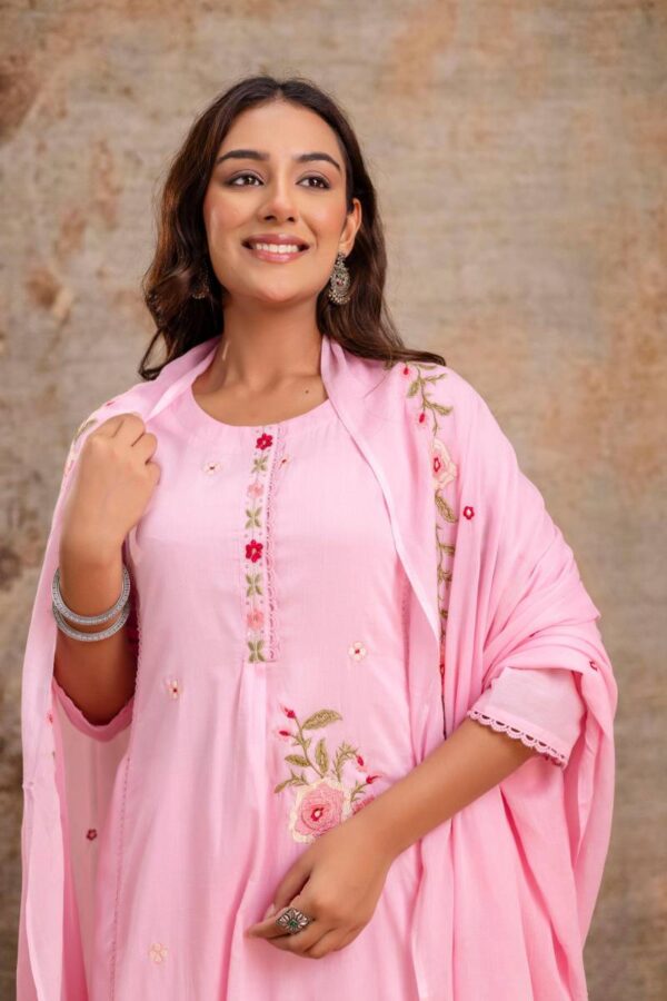 Naisha K 155 Mulmul Embroidered Kurti Bottom With Dupatta Wholesale Catalog Collection Exporter - Image 6