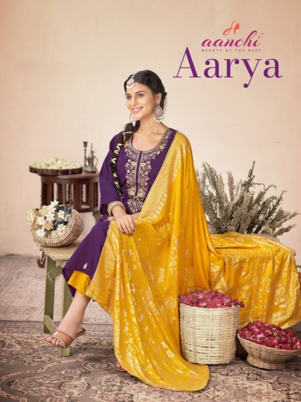 Aanchi Aarya Roman Silk Kurti Bottom With Dupatta Wholesale Catalog Collection Supplier