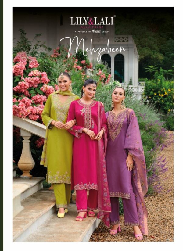 Lily And Lali Mehzabeen Viscose Gaji Silk Kurti Bottom With Dupatta Wholesale Catalog Collection Supplier